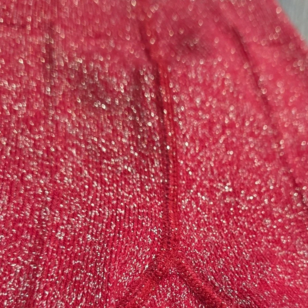 Girls Red Gold Metallic Glitter Ribbed Knit Tights Size 4-6 Holiday Sparkle